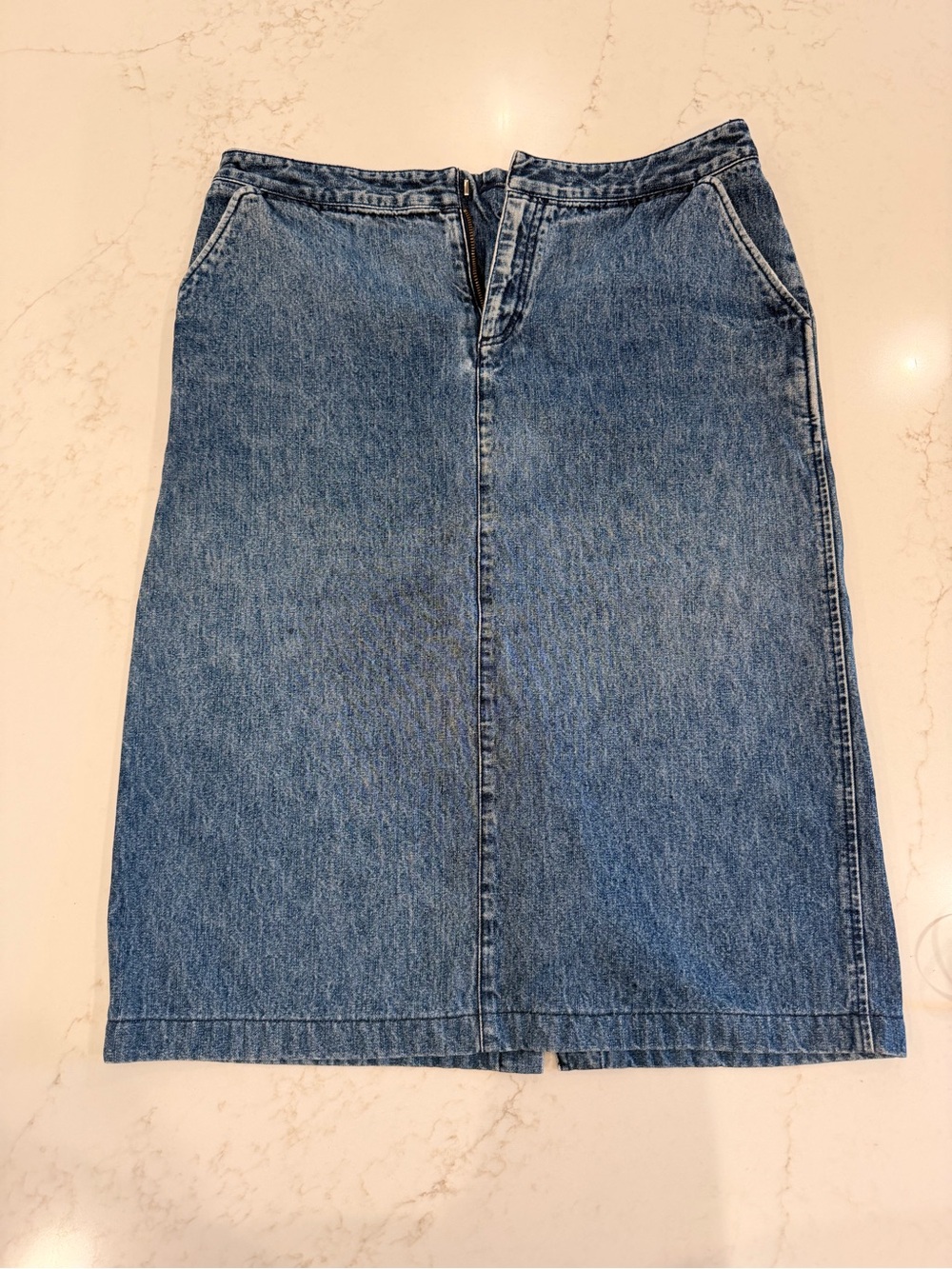 Eddie Bauer Denim Midi Skirt Womens 12 Blue Jean Straight Modest Pockets